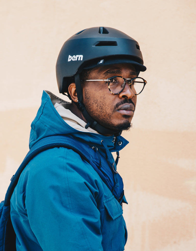 man wearing brentwood 2.0 bike helmet