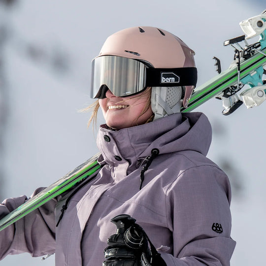 Woman skiing, wearing B-1 Zeiss Goggles, Sonar Silver Lens