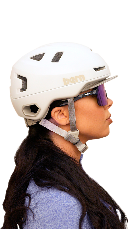 Side profile of woman wearing Hudson E-Bike Helmet